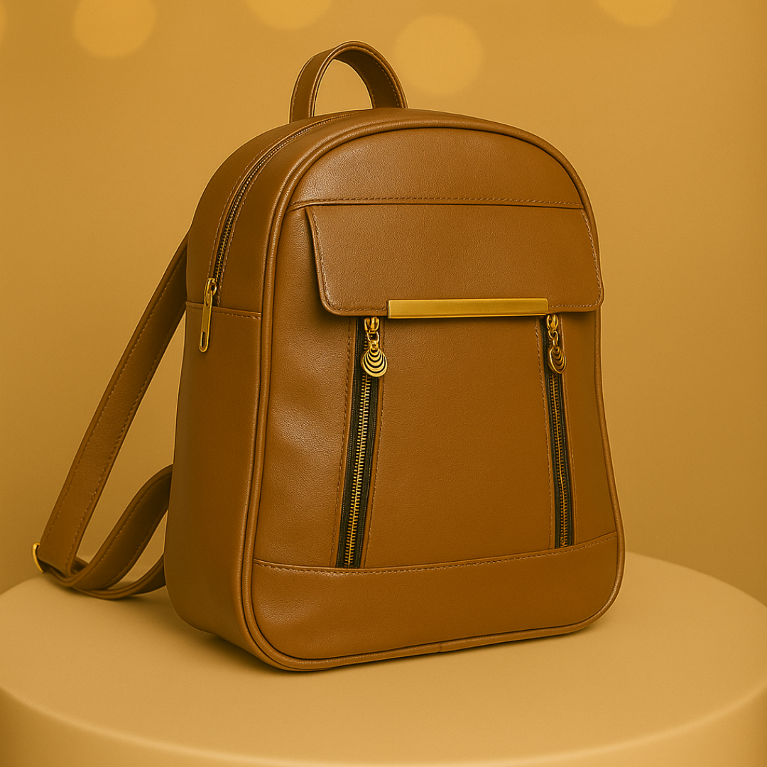 Caramel Finishing Veagn Leather Backpack For Women– Stylish & Functional Everyday Bagc