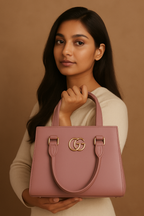 Elegant Brown Leather Handbag with Silver GG Logo | Luxury Women's Tote
