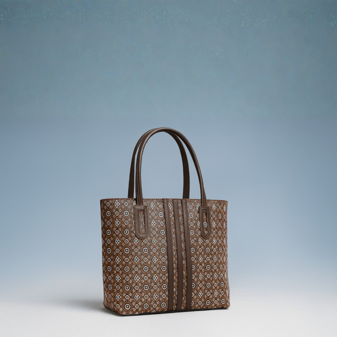Classic Tan Printed Tote Handbag