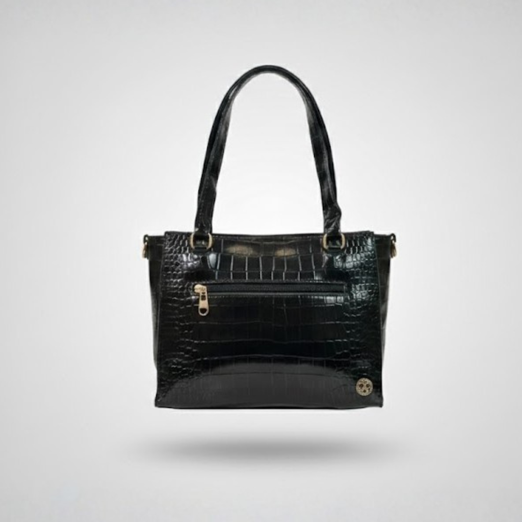 Black Croc-Texture Ladies Tote Bag