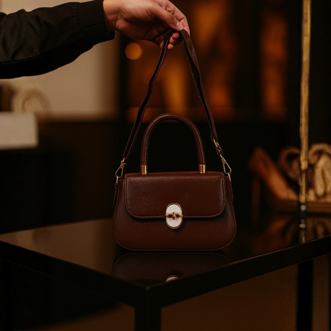 Elegant Brown Textured PU Leather Mini Shoulder & Sling Bag for Women