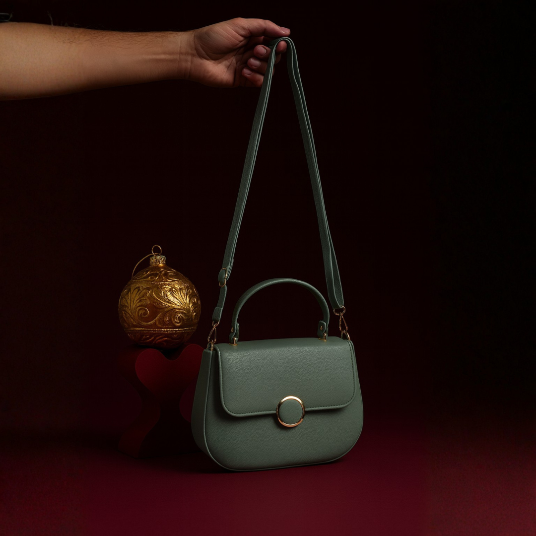 Pastel Green Gold-Lock Shoulder Sling Handbag